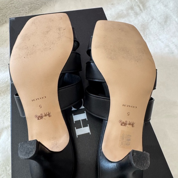 Coach Tillie Black Leather Heeled Slides Size 5 - Picture 5 of 6